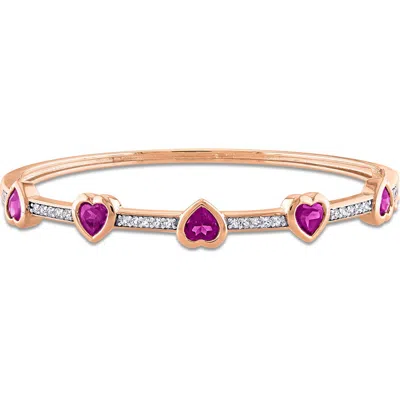 Delmar Sterling Silver Rhodolite Garnet Heart Bangle In Red