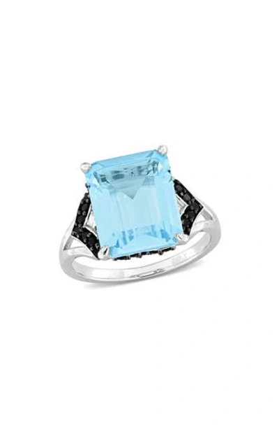 Delmar Sterling Silver Sky Blue Topaz & Black Sapphire Ring