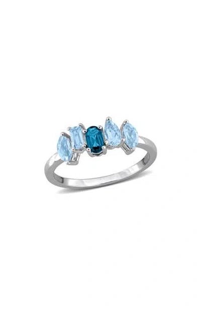 Delmar Sterling Silver Sky Blue Topaz & London Blue Topaz Ring In Red