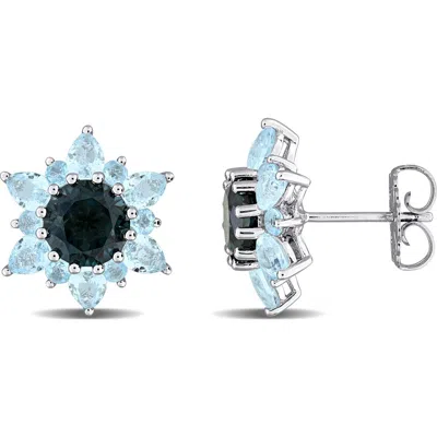 Delmar Sterling Silver Topaz Stud Earrings In Blue