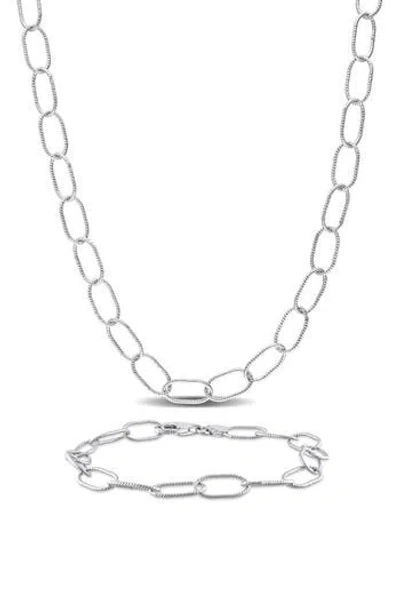 Delmar Sterling Silver Twisted Oval Chain Necklace & Bracelet Set