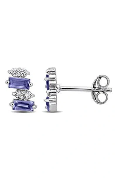 Delmar Tanzanite & White Topaz Stud Earrings In Purple