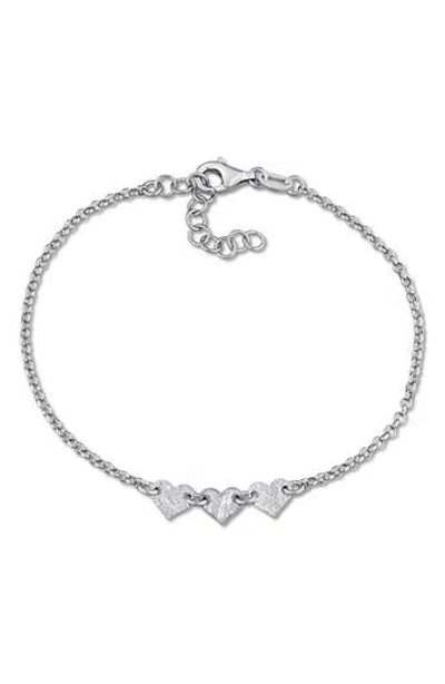 Delmar Textured Heart Charm Bracelet In Silver
