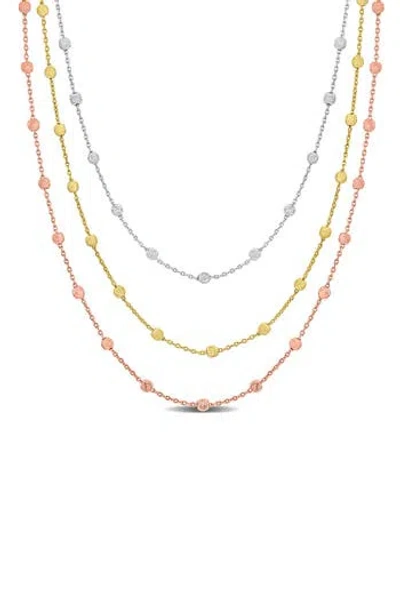 Delmar Three-strand Ball Chain Necklace In Sterling Silver/gold