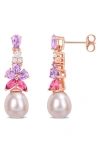 DELMAR TOPAZ, AMETHYST & CULTURED PEARL DROP EARRINGS