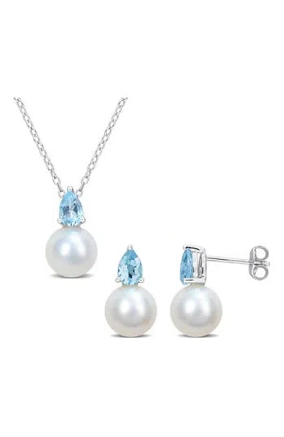 Delmar Topaz & Freshwater Pearl Stud Earrings & Pendant Necklace Set