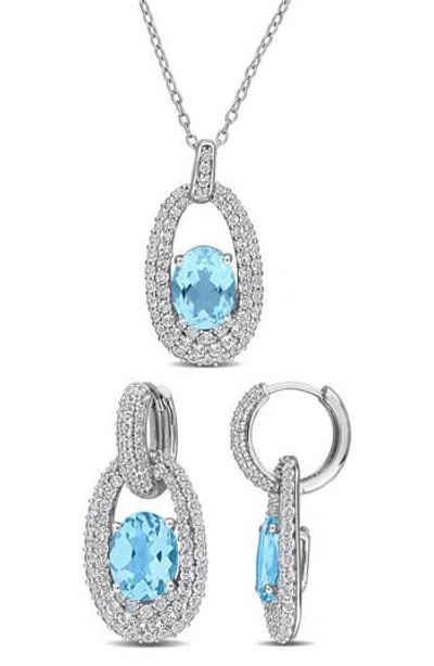 Delmar Topaz Earrings & Pendant Necklace Set In Blue