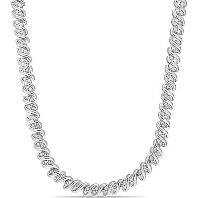Delmar Twisted Diamond Tennis Necklace In Silver
