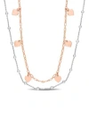 Delmar Two-tone Heart & Ball Bead Chain Necklace In Rose Gold/silver