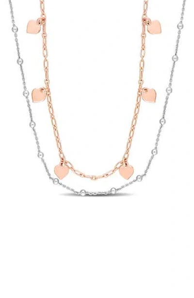 Delmar Two-tone Heart & Ball Bead Chain Necklace In Gold