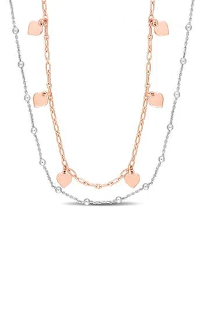 Delmar Two-tone Heart & Ball Bead Chain Necklace In Rose Gold/silver