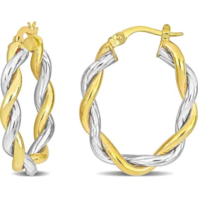 Delmar Two-tone Twisted Oval Hoop Earrings In Gold