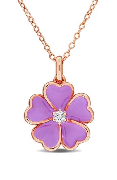 Delmar White Topaz & Enamel Flower Pendant Necklace In Purple