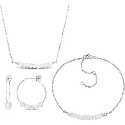 Delmar White Topaz Beaded Earrings, Bracelet & Necklace Set In Silver