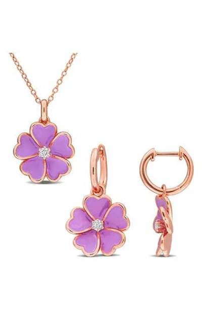 Delmar White Topaz Flower Earrings & Necklace Set In Gold