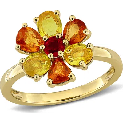 Delmar Yellow And Orange Sapphire Flower Ring In Multicolor
