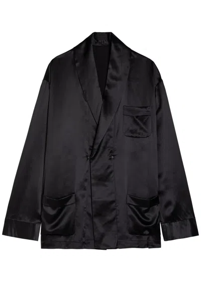 Delos Gilbert Double-breasted Silk Jacket In Black