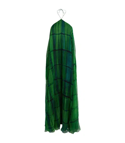 Delos Silk Patterned Maxi Dress In Green