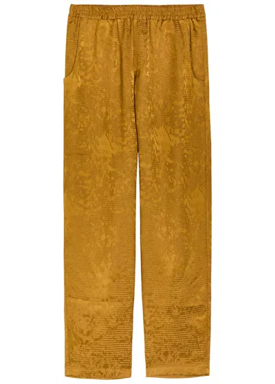 Delos Tao Textured Jacquard Satin Trousers In Brown