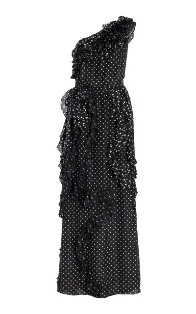 Delphine Angela Ruffled Polka-dot Silk-blend Gown In Black