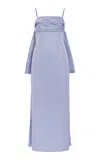 Delphine Cleo Cape-detailed Satin Gown In Blue