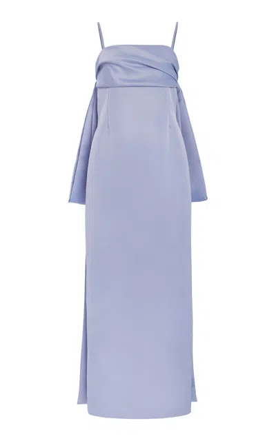 Delphine Cleo Cape-detailed Satin Gown In Blue