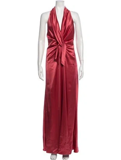 Pre-owned Delphine Halterneck Long Dress In Red