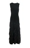 Delphine Laney Feather Silk Midi Dress In Black