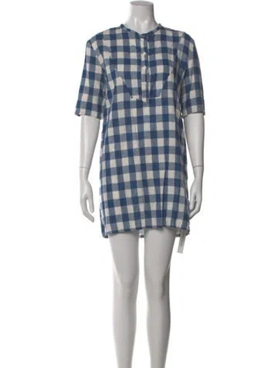 Pre-owned Delphine Plaid Print Long Dress In Blue