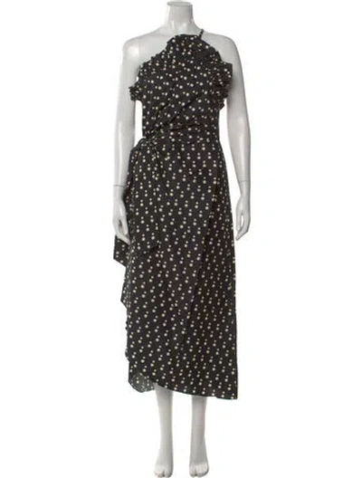 Pre-owned Delphine Polka Dot Print Midi Length Dress W/ Tags In Black