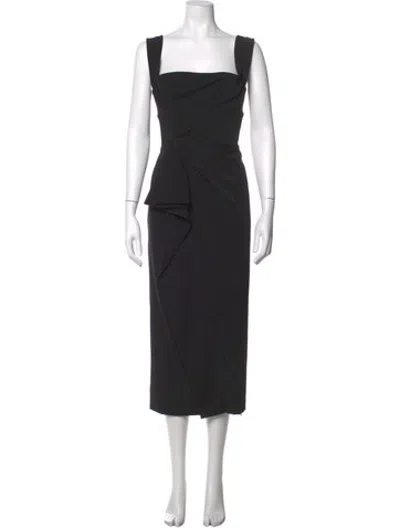 Pre-owned Delphine Square Neckline Midi Length Dress In Black