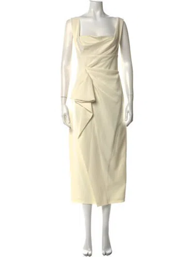 Pre-owned Delphine Square Neckline Midi Length Dress In Neutrals