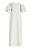 Delphine Tess Off-the-shoulder Taffeta Midi Dress In Ivory
