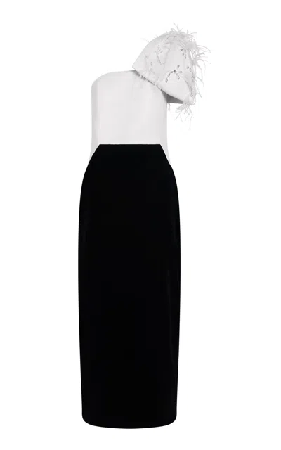 Delphine Victoria Satin And Velvet Dress In Black,white