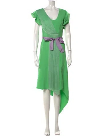 Pre-owned Delpozo Acetate Midi Length Dress In Green