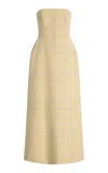 Delpozo Architectural Floral-embroidered Tartan-checked Cotton Midi Dress In Yellow