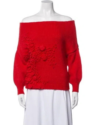 Pre-owned Delpozo Baby Alpaca Off-the-shoulder Sweater In Red