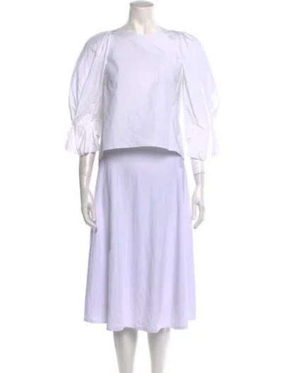 Pre-owned Delpozo Bateau Neckline Three-quarter Sleeve Crop Top In White