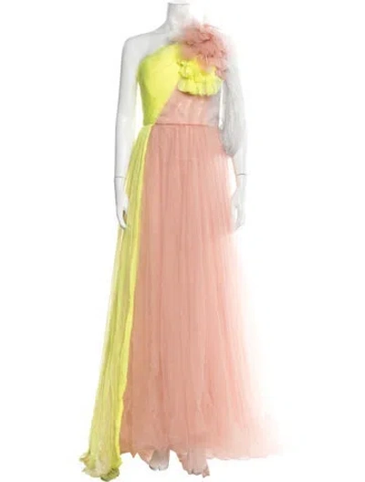 Pre-owned Delpozo Colorblock Pattern Long Dress In Orange