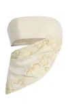 Delpozo Draped Embroidered Linen-wool Bandeau Top In Ivory