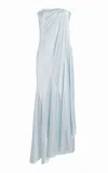 Delpozo Draped Silk-satin Maxi Dress In Blue