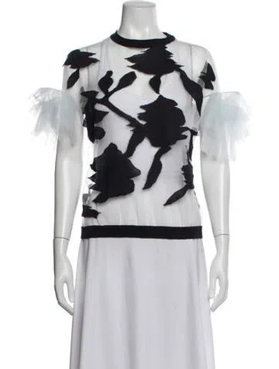 Pre-owned Delpozo Floral Print Crew Neck Sweater In White