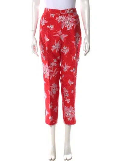 Pre-owned Delpozo Floral Print Straight Leg Pants In Red