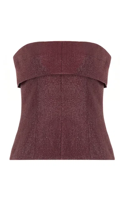 Delpozo Glittered Twill Bustier Top In Burgundy