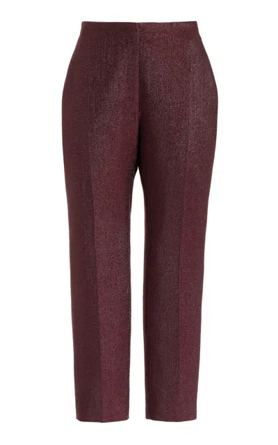 Delpozo Glittered Twill Straight-leg Trousers In Burgundy