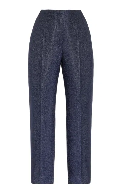 Delpozo Glittered Twill Straight-leg Pants In Navy