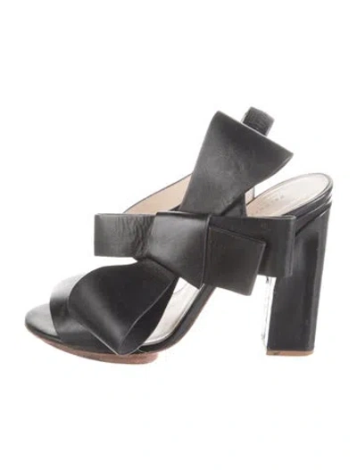 Pre-owned Delpozo Leather Bow Accents Sandals In Grey