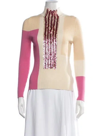 Pre-owned Delpozo Merino Wool Colorblock Pattern Sweater In Pink