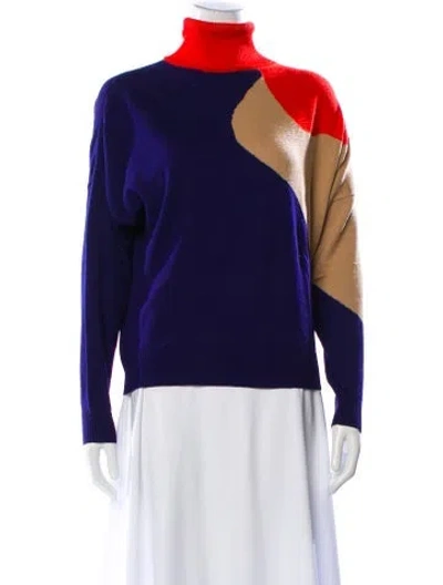 Pre-owned Delpozo Merino Wool Colorblock Pattern Sweater In Purple