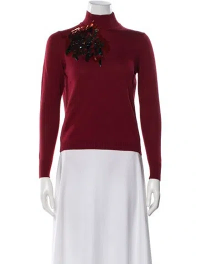Pre-owned Delpozo Merino Wool Turtleneck Sweater In Red